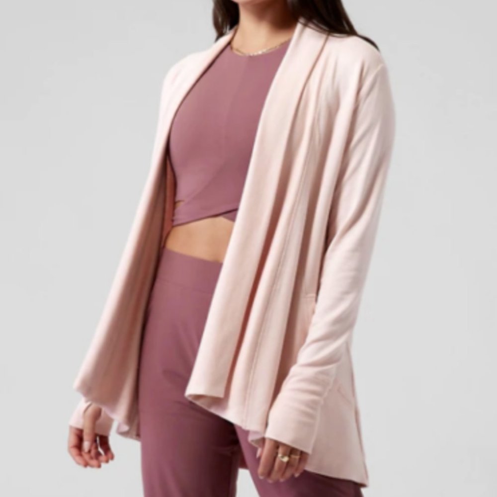 ATHLETA ORCHID PINK POCKETS NIRVANA PRANAYAMA WRAP CARDIGAN